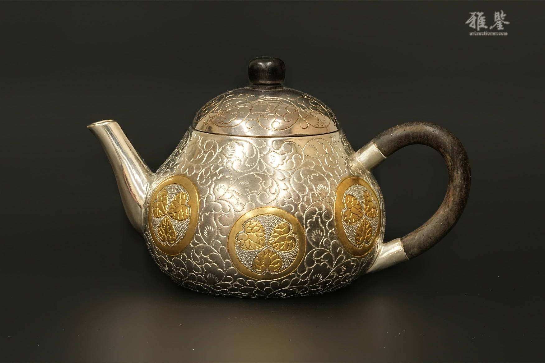 纯银 净益造 唐草纹茶壶