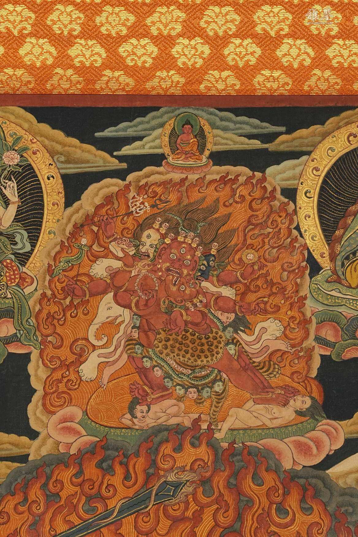 清乾隆 宁玛派八部普巴金刚（九普巴）唐卡 钦则（钦孜）画派体系 布面 日本古裂装裱 日本桐箱附 本物保证