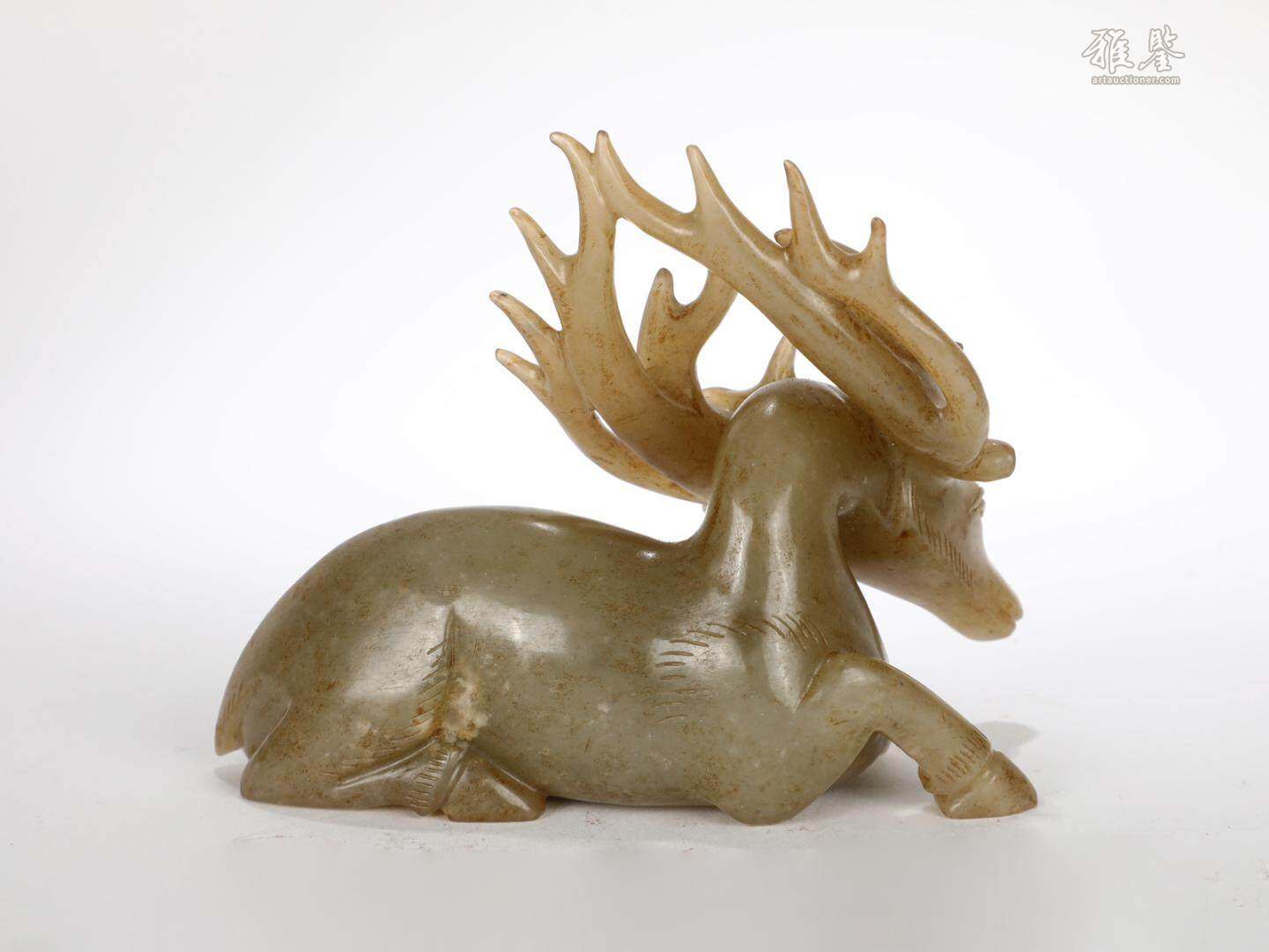 明 和田玉鹿形擺件