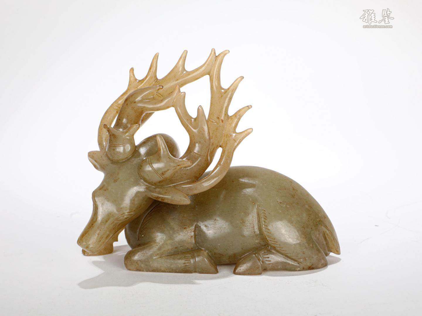 明 和田玉鹿形擺件