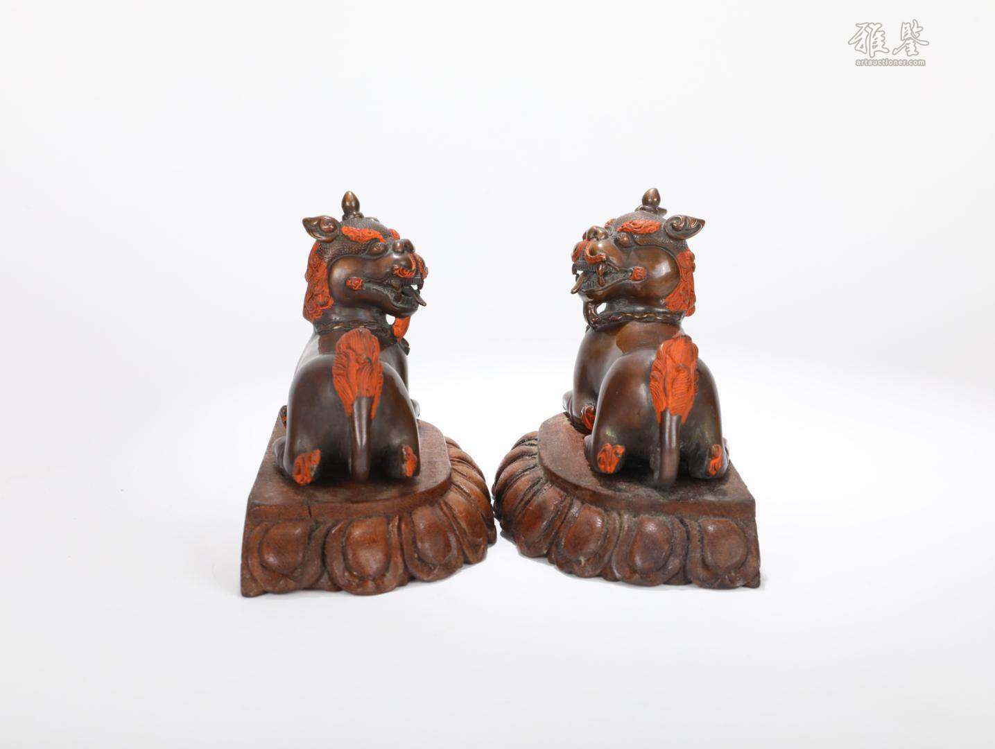 銅獅子擺件 一対